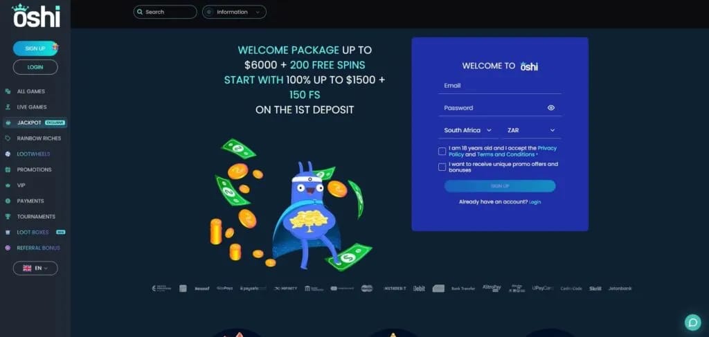 Oshi Online Casino new player welcome
